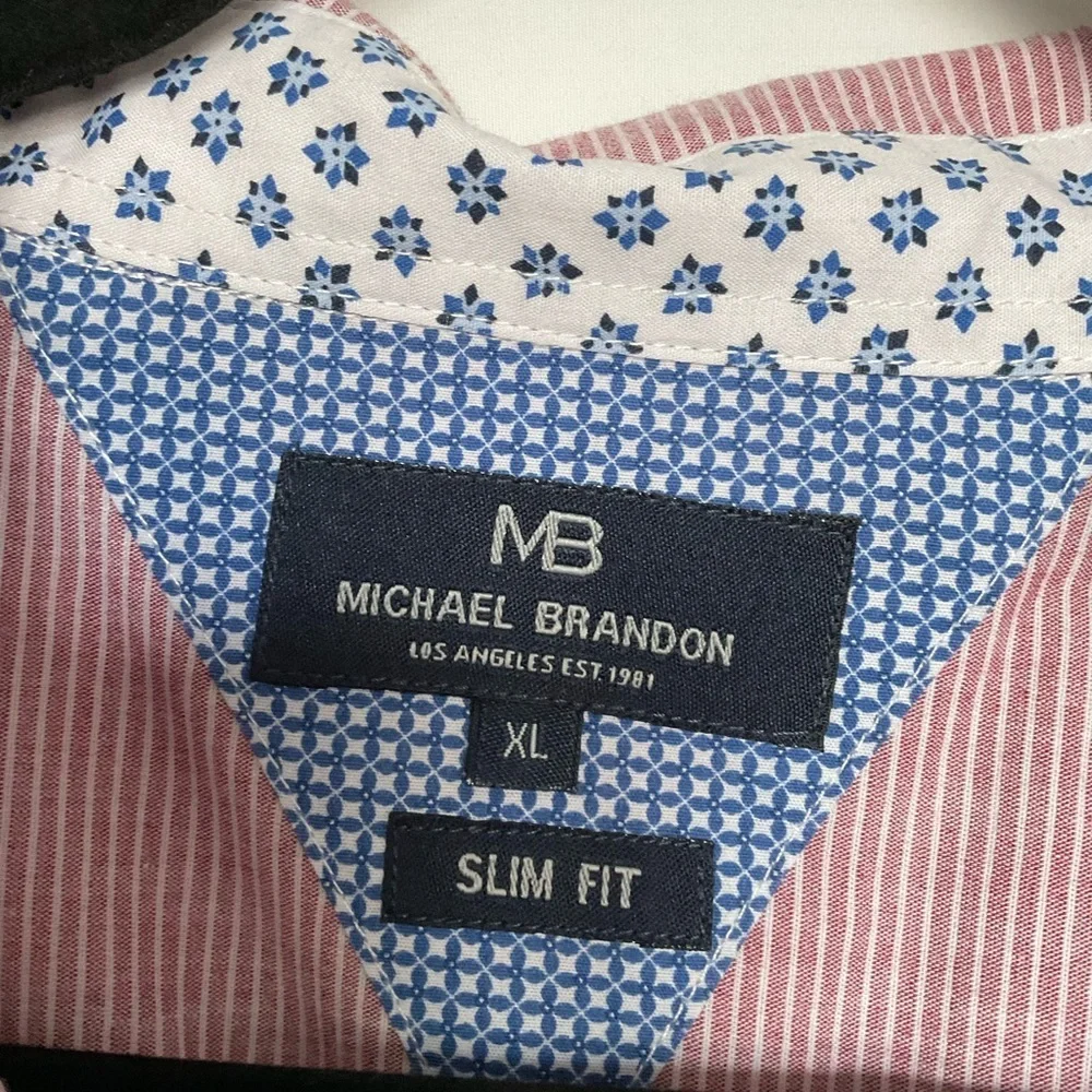 Michael Brandon Pink and White Casual Button Down Shirt